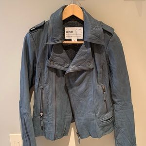 Ever slate blue grey leather motorcycle jacket